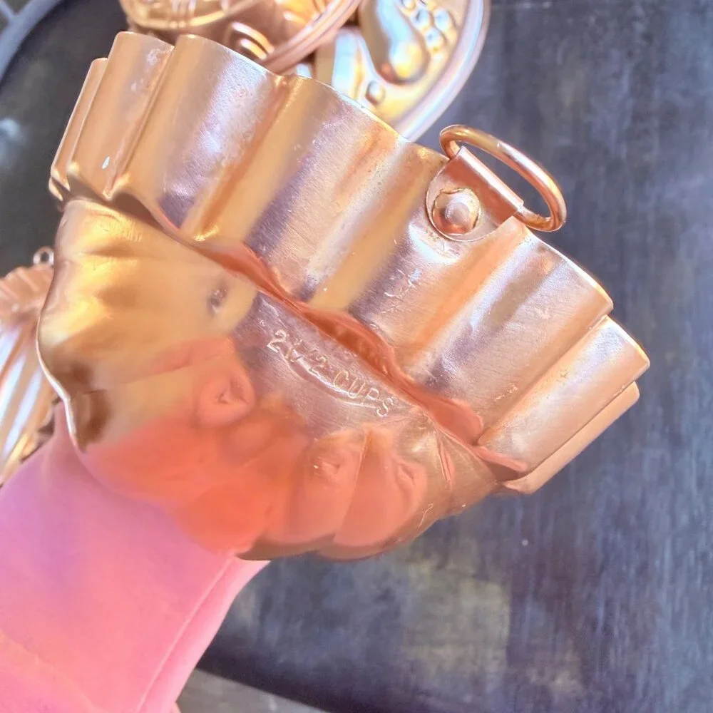 Vtg Copper‎ Kitchen Mold Set Wall Hanging Decor Retro Bakeware Farmhouse Charm